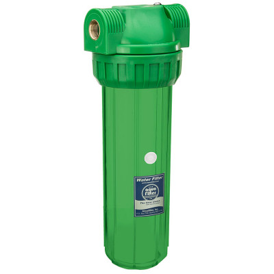 AquaFilter с латунной резьбой 1/2", 6 bar, антибактериальный, устойчивый к УФ излучению трёхэлементный прозрачный натрубный корпус фильтра 10", воздушный клапан.