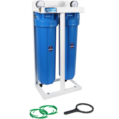 AquaFilter 2-BB20 резьба 1" тройная система корпусов типа "Big Blue" 20" на металлической монтажной рамке
