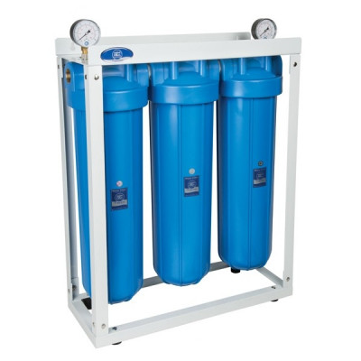 AquaFilter 3-BB20 резьба 1" тройная система корпусов типа "Big Blue" 20" на металлической монтажной рамке