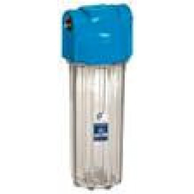 AquaFilter 10" Прозрачный усиленный натрубный корпус фильтра, с латунной резьбой 1/2", 10 bar, 2 уплотнительных кольца, воздушный клапан, новинка !