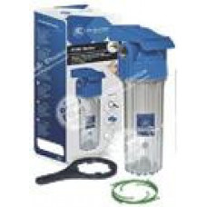 AquaFilter 10" Прозрачный усиленный натрубный корпус фильтра, с латунной резьбой 1/2", 10 bar, 2 уплотнит. кольца, возд. клапан, с кронштейном, ключем, в